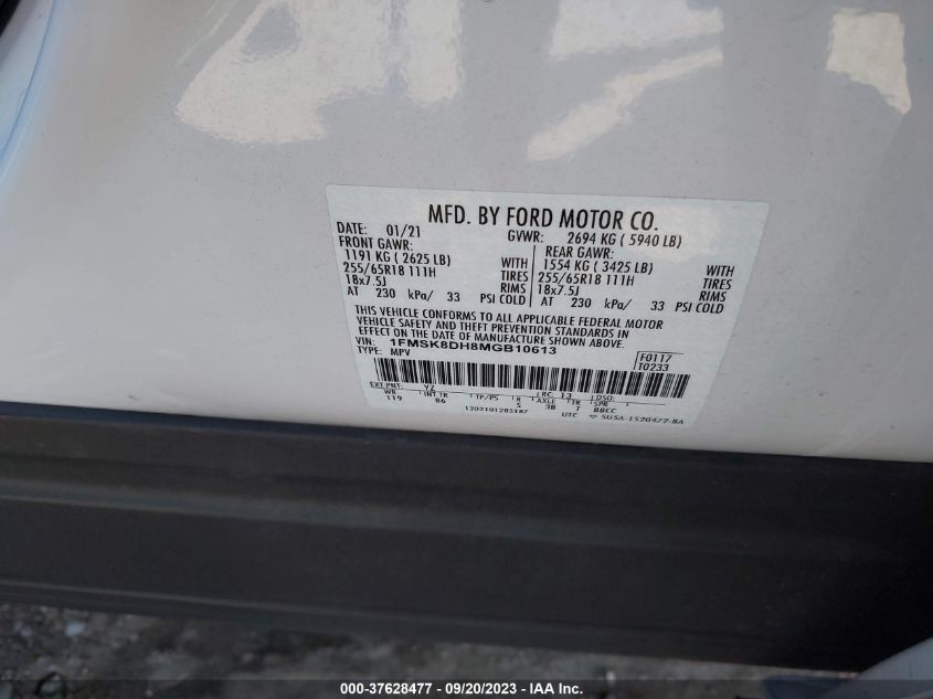 2021 FORD EXPLORER XLT - 1FMSK8DH8MGB10613