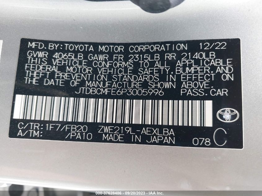 JTDBCMFE6P3005996 Toyota Corolla HYBRID 9