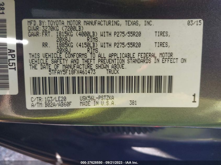 2015 TOYOTA TUNDRA 4WD TRUCK PLATINUM/1794 5TFAY5F18FX461473