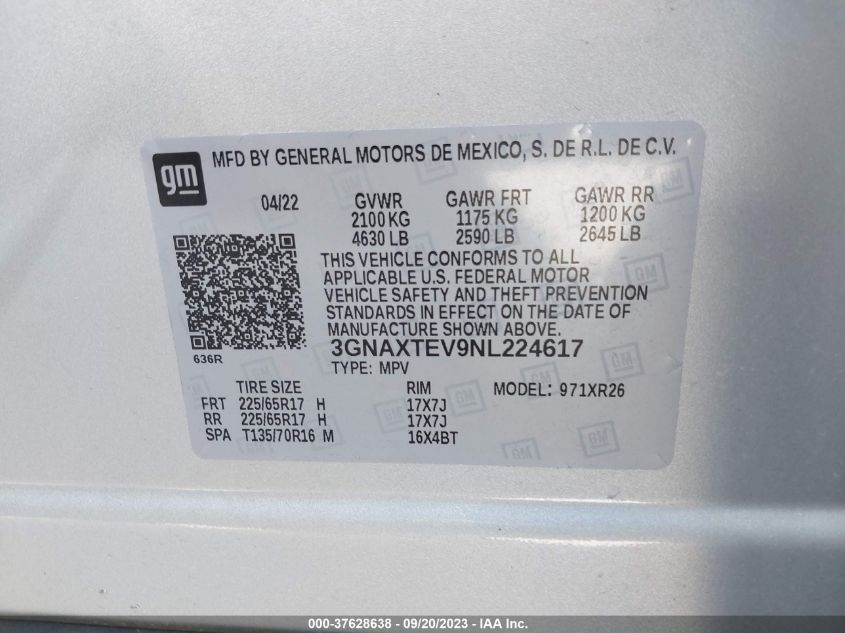 2022 CHEVROLET EQUINOX LT - 3GNAXTEV9NL224617