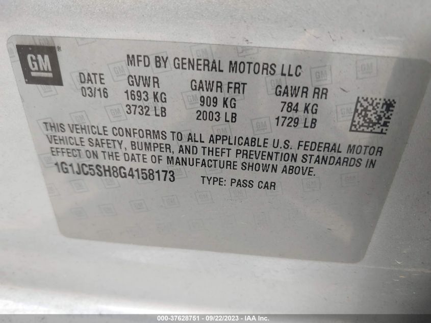 2016 CHEVROLET SONIC LT - 1G1JC5SH8G4158173