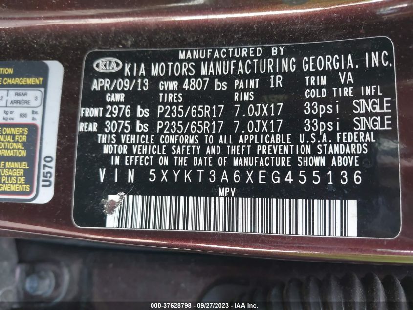 2014 KIA SORENTO LX - 5XYKT3A6XEG455136