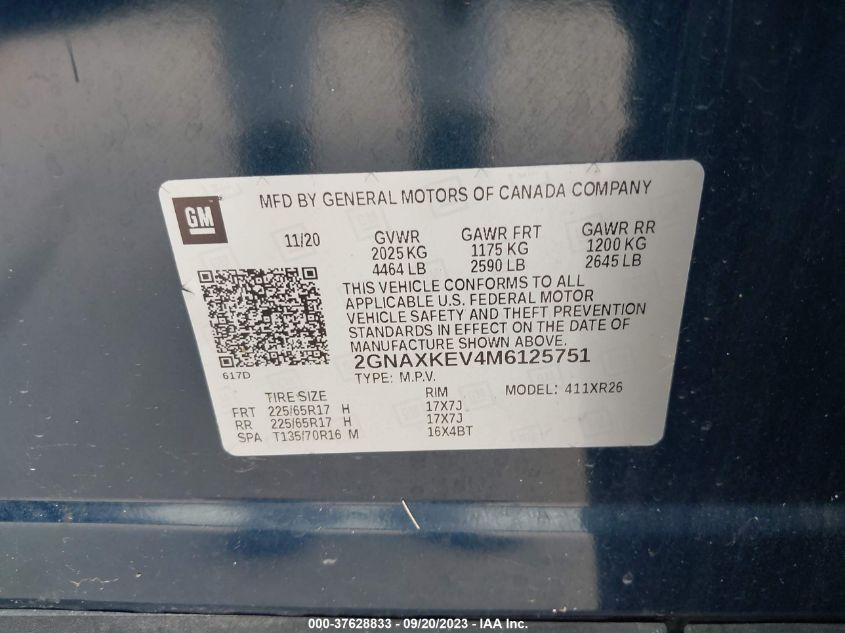 2021 CHEVROLET EQUINOX LT - 2GNAXKEV4M6125751
