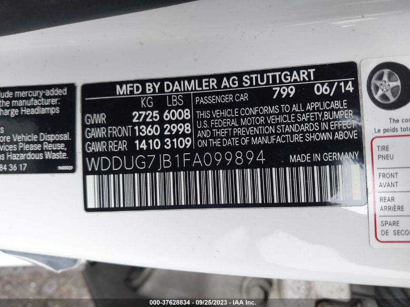 2015 MERCEDES-BENZ S-CLASS S 63 AMG WDDUG7JB1FA099894