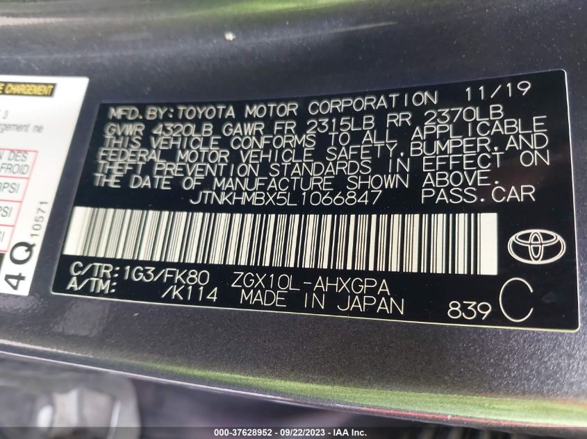 2020 TOYOTA C-HR LE/XLE/LIMITED - JTNKHMBX5L1066847