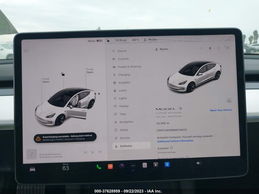 VIN 5YJ3E1EB6NF319233 2022 TESLA MODEL 3