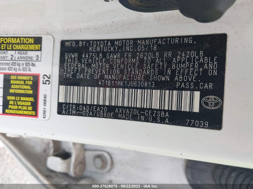 2018 TOYOTA CAMRY LE/SE/XLE/L - 4T1B11HK1JU630813