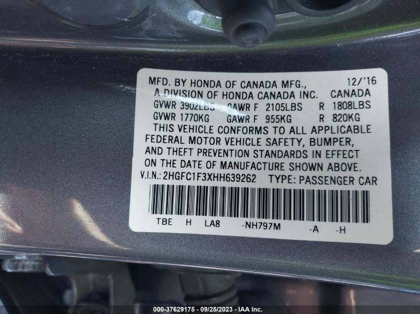 2017 HONDA CIVIC SEDAN EX-T - 2HGFC1F3XHH639262