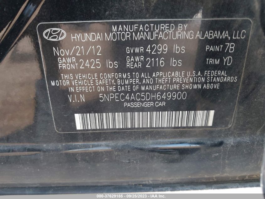 2013 HYUNDAI SONATA LIMITED - 5NPEC4AC5DH649900
