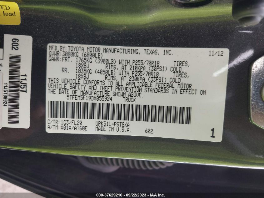 2013 TOYOTA TUNDRA 2WD TRUCK - 5TFEM5F19DX055924