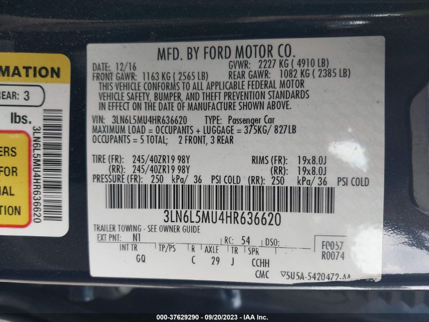 2017 LINCOLN MKZ HYBRID RESERVE - 3LN6L5MU4HR636620