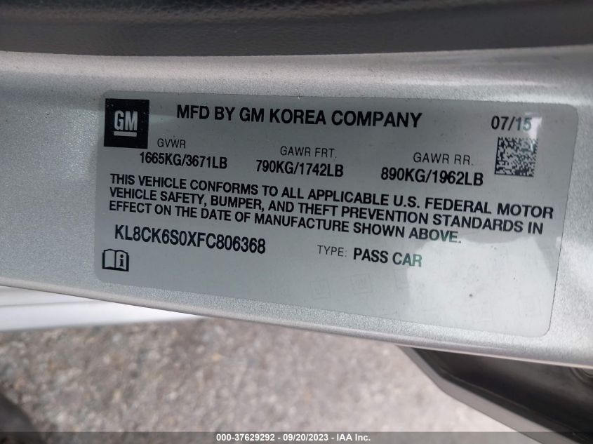 2015 CHEVROLET SPARK EV LT KL8CK6S0XFC806368
