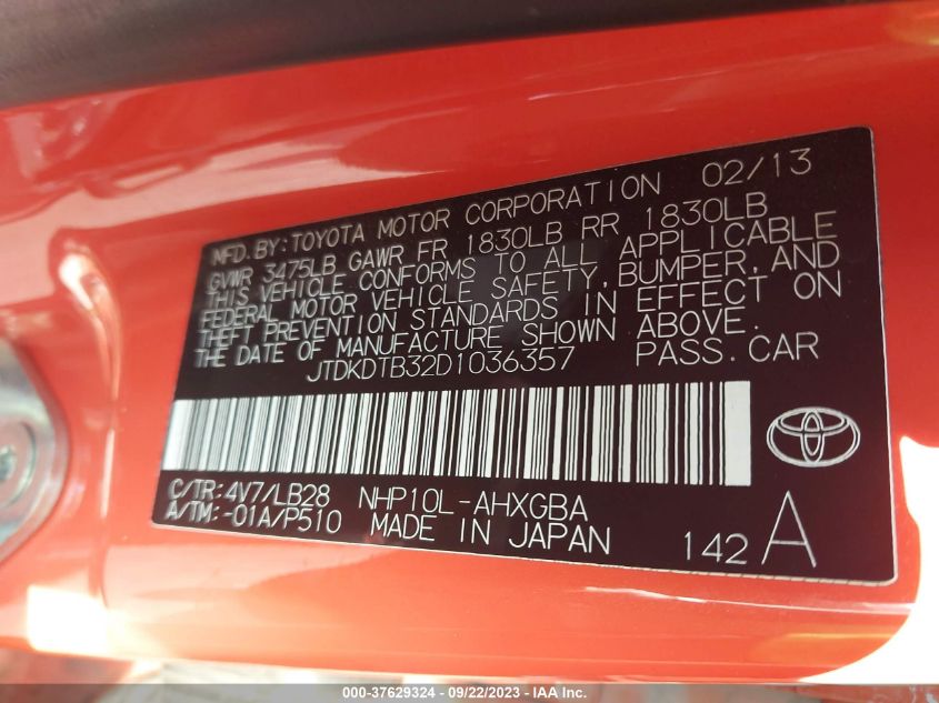 2013 TOYOTA PRIUS C ONE/TWO/THREE/FOUR - JTDKDTB32D1036357