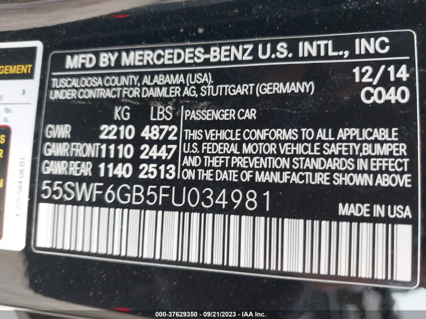 2015 MERCEDES-BENZ C 400 4MATIC - 55SWF6GB5FU034981