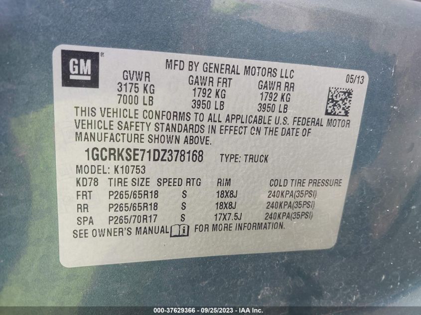 2013 CHEVROLET SILVERADO 1500 LT - 1GCRKSE71DZ378168