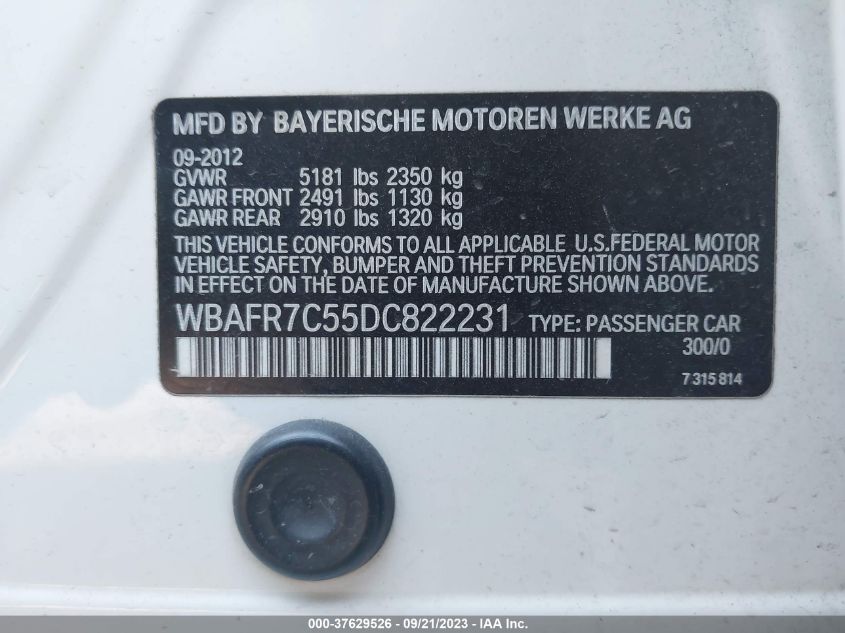 2013 BMW 5 SERIES 535I - WBAFR7C55DC822231