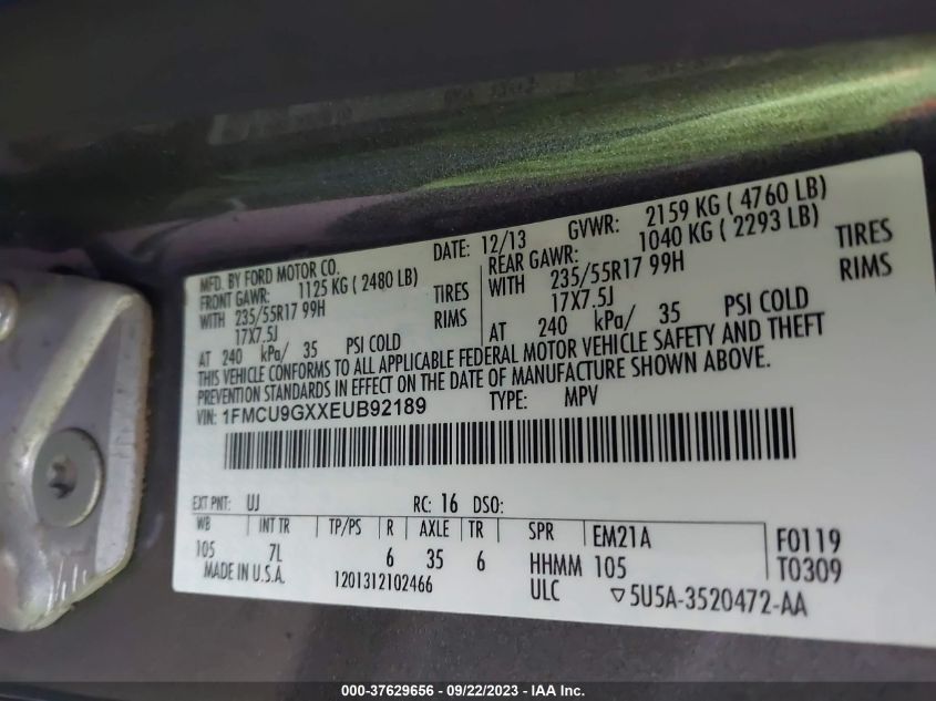 2014 FORD ESCAPE SE - 1FMCU9GXXEUB92189