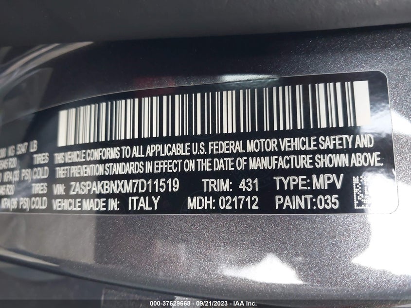 VIN ZASPAKBNXM7D11519 2021 ALFA ROMEO STELVIO TI