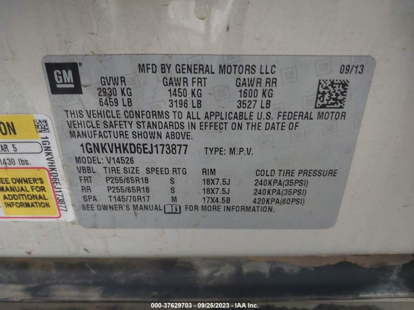 2014 CHEVROLET TRAVERSE LT - 1GNKVHKD6EJ173877