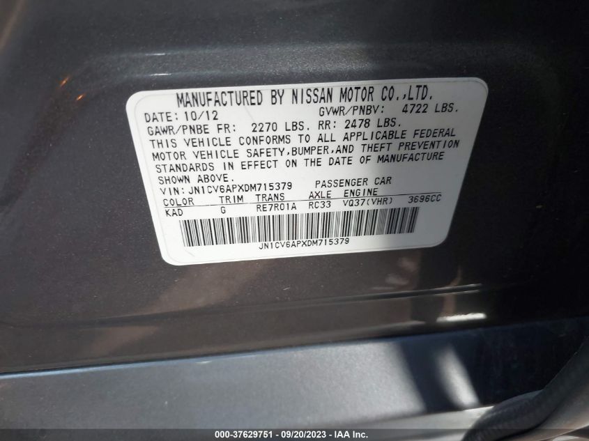 2013 INFINITI G37 SEDAN JOURNEY JN1CV6APXDM715379
