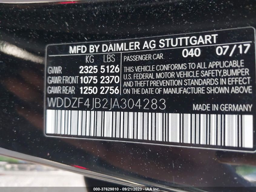 2018 MERCEDES-BENZ E 300 WDDZF4JB2JA304283