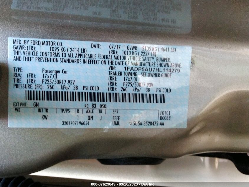 2017 FORD C-MAX HYBRID SE - 1FADP5AU7HL114279