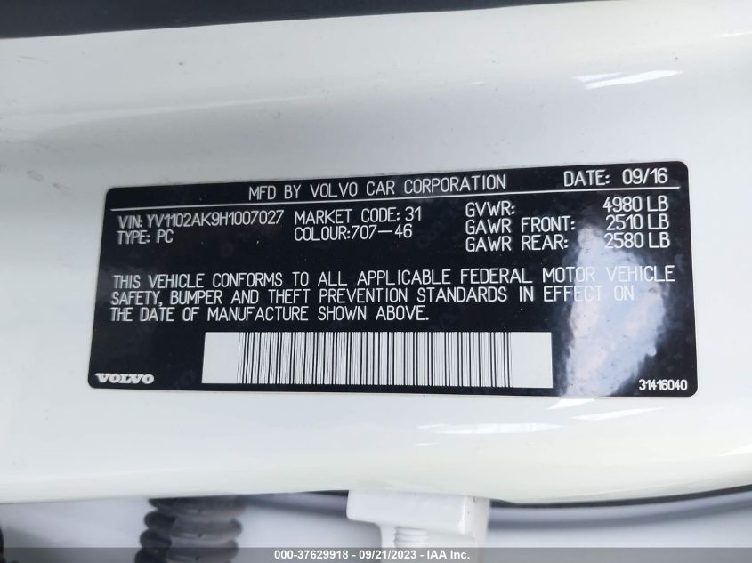 2017 VOLVO S90 MOMENTUM YV1102AK9H1007027
