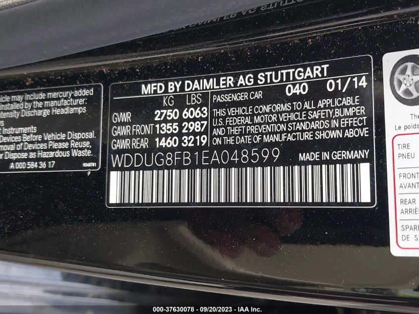 2014 MERCEDES-BENZ S-CLASS S 550 WDDUG8FB1EA048599