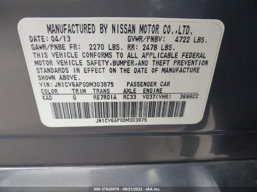 2013 INFINITI G37 SEDAN JOURNEY JN1CV6AP0DM303875
