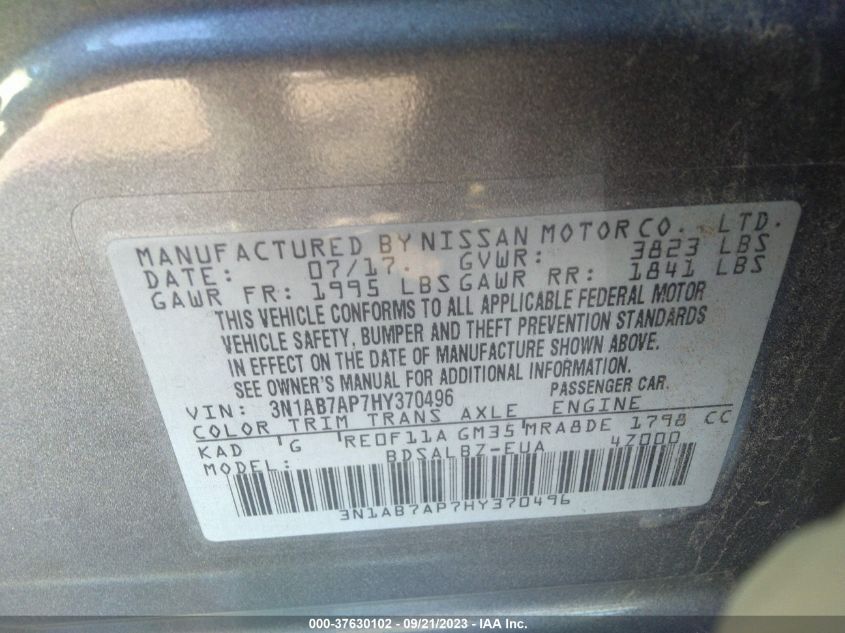 2017 NISSAN SENTRA S/SV/SR/SL - 3N1AB7AP7HY370496