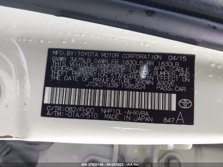 2015 TOYOTA PRIUS C ONE/TWO/THREE/FOUR - JTDKDTB38F1585824