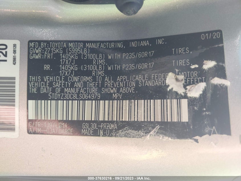 VIN 5TDYZ3DC8LS064979 2020 TOYOTA SIENNA XLE AUTO ACCESS
