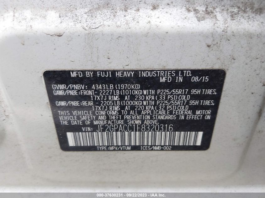 2015 SUBARU XV CROSSTREK PREMIUM - JF2GPACC1F8320316