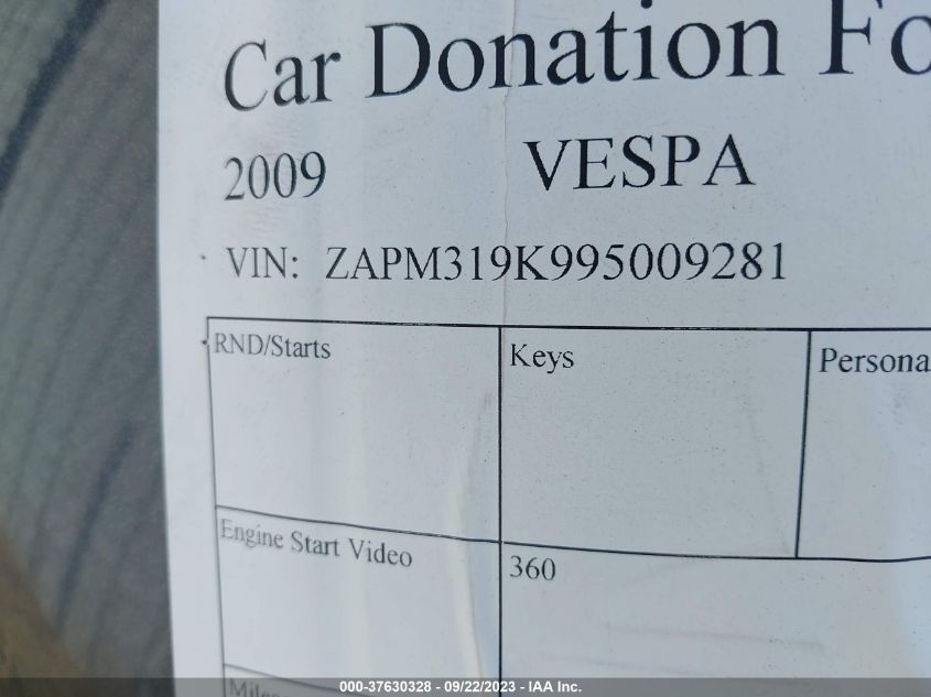 2009 VESPA GRANTURISMO 200 ZAPM319K995009281