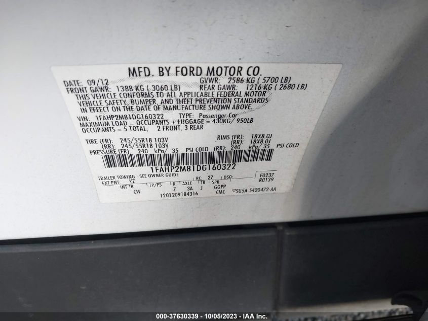2013 FORD SEDAN POLICE INTERCEPTOR 1FAHP2M81DG160322