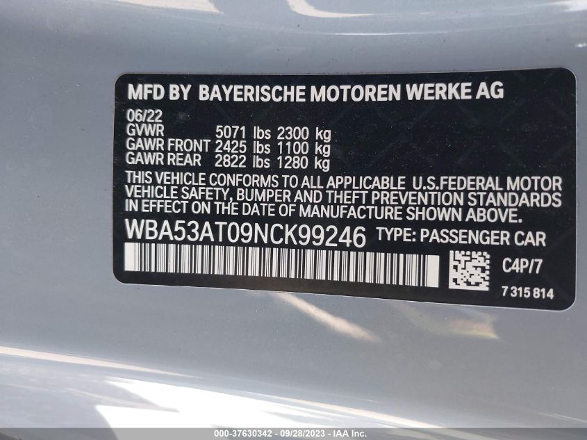 WBA53AT09NCK99246 BMW 4 Series M440I 9