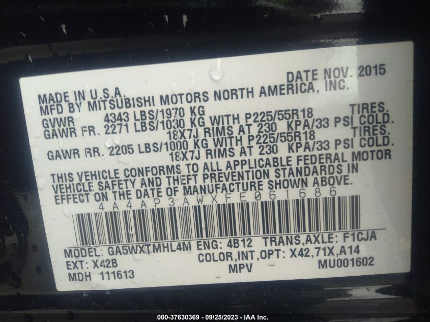 2015 MITSUBISHI OUTLANDER SPORT 2.4 ES - 4A4AP3AWXFE061686