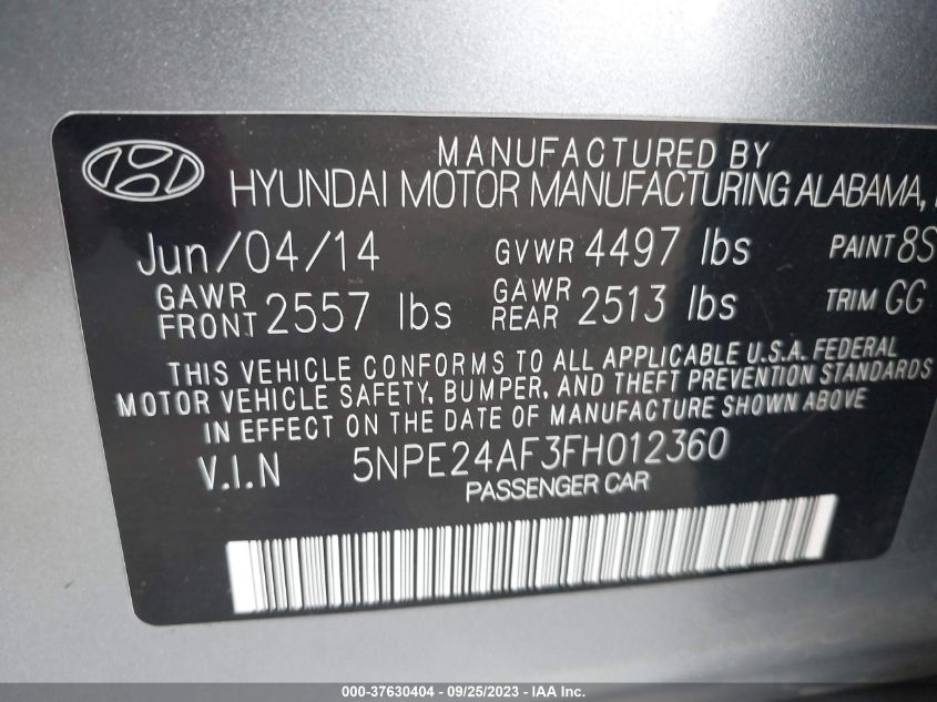 2015 HYUNDAI SONATA 2.4L SE - 5NPE24AF3FH012360