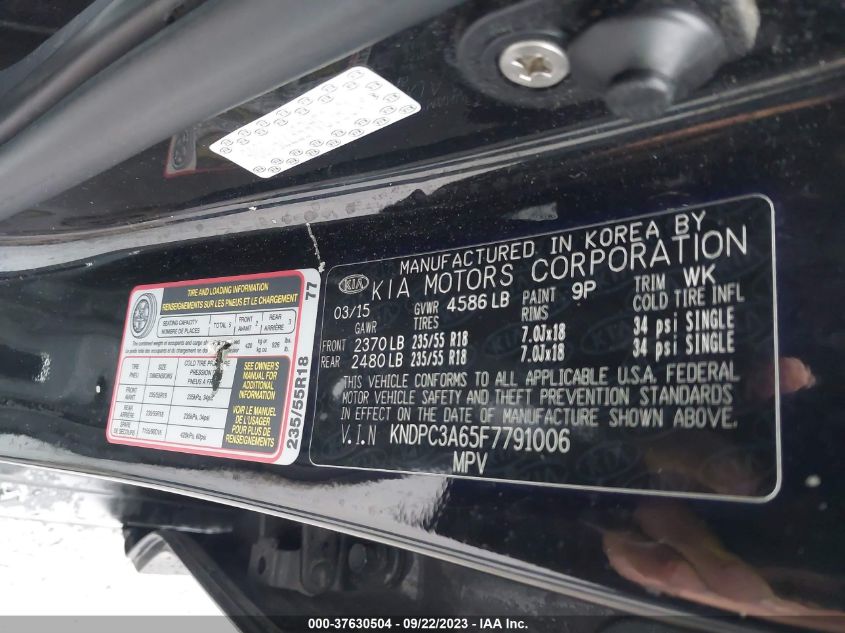 2015 KIA SPORTAGE SX - KNDPC3A65F7791006