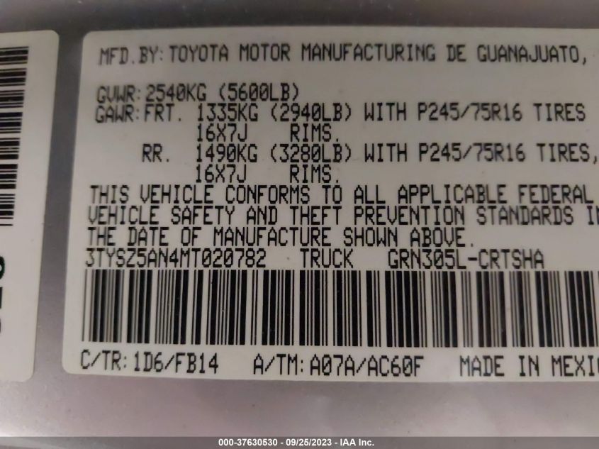 3TYSZ5AN4MT020782 Toyota Tacoma 4wd SR/SR5/TRD SPORT 9