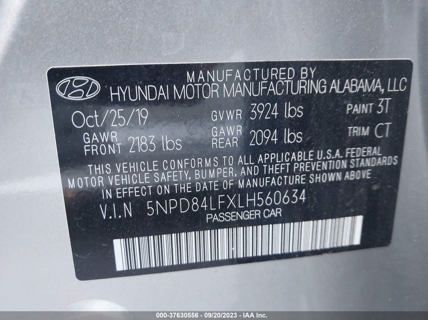 VIN 5NPD84LFXLH560634 2020 HYUNDAI ELANTRA SEL/VALUE/LIMITED