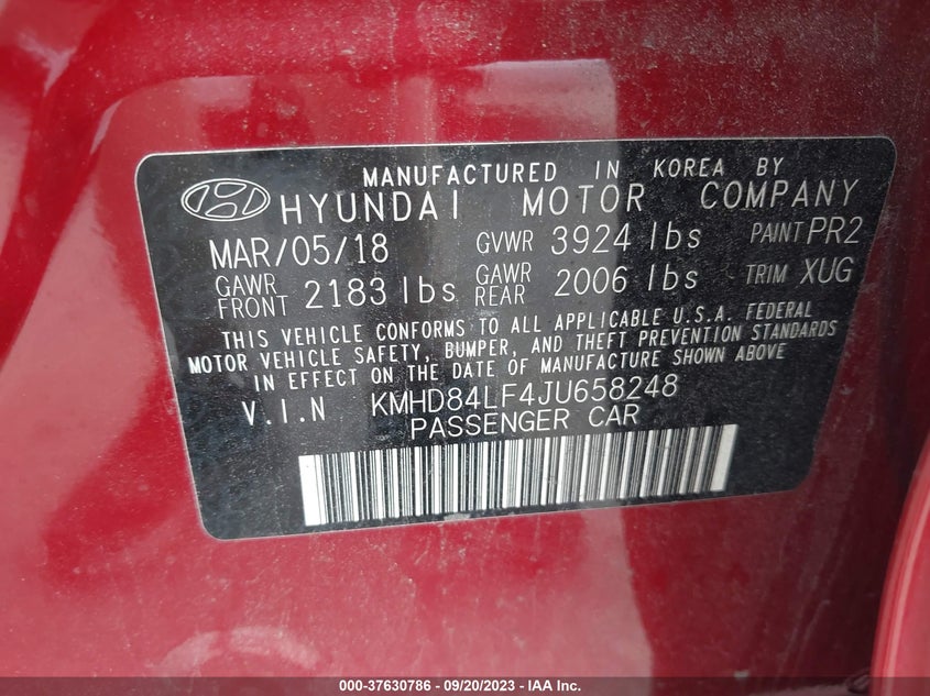 VIN KMHD84LF4JU658248 2018 HYUNDAI ELANTRA SEL/VALUE/LIMITED