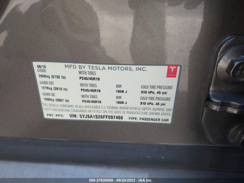 2015 TESLA MODEL S 85D/70D/90D/P90D - 5YJSA1S26FF097466
