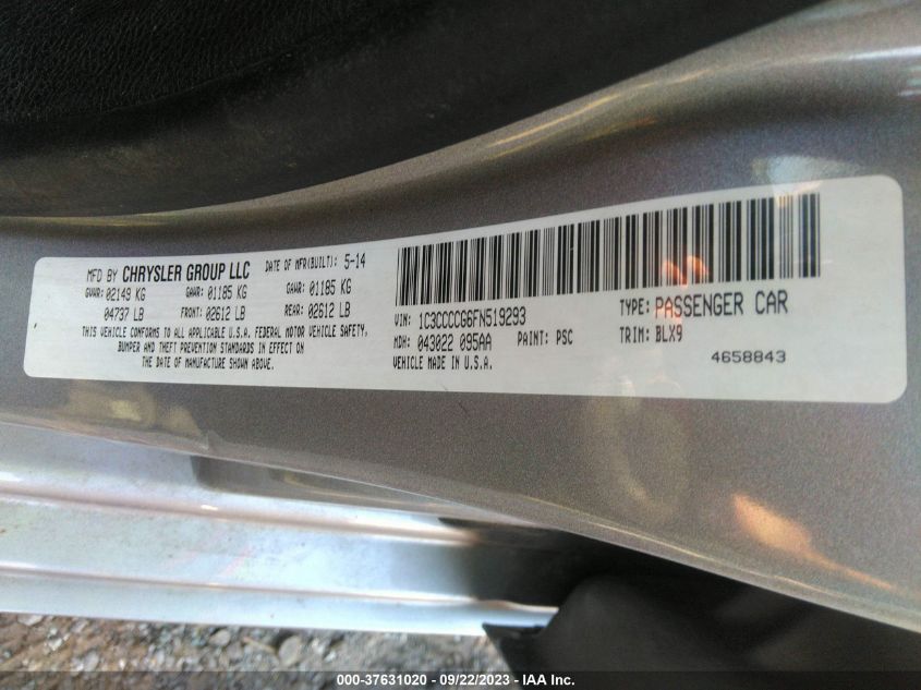 2015 CHRYSLER 200 C - 1C3CCCCG6FN519293