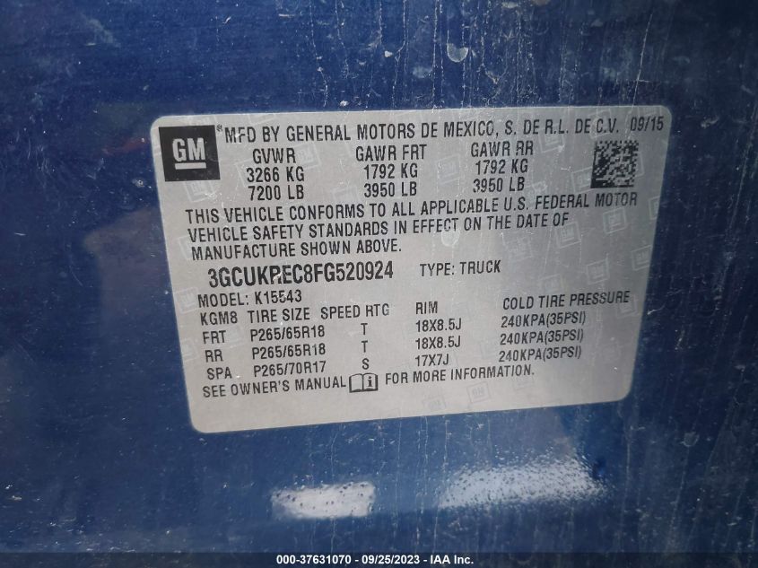 2015 CHEVROLET SILVERADO 1500 LT - 3GCUKREC8FG520924