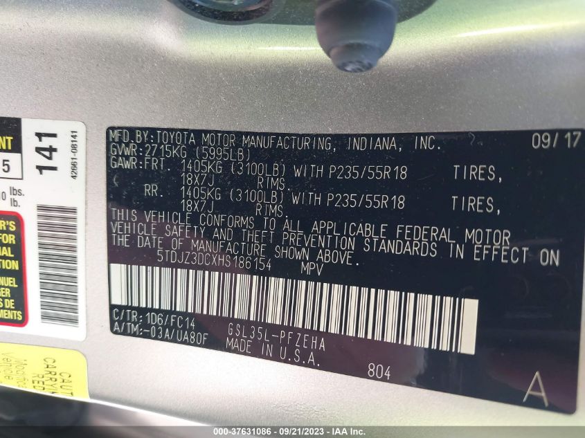 2017 TOYOTA SIENNA LE - 5TDJZ3DCXHS186154
