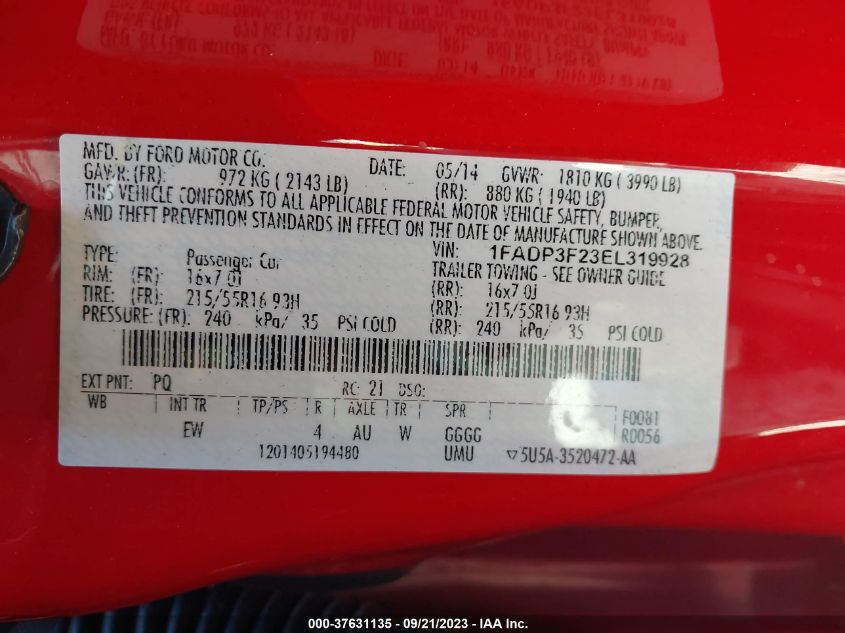 2014 FORD FOCUS SE - 1FADP3F23EL319928