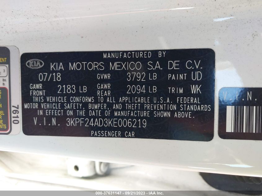 2019 KIA FORTE LXS - 3KPF24AD3KE006219
