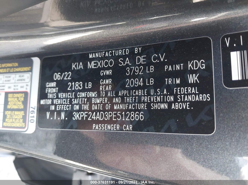 VIN 3KPF24AD3PE512866 2023 KIA FORTE LX/LXS
