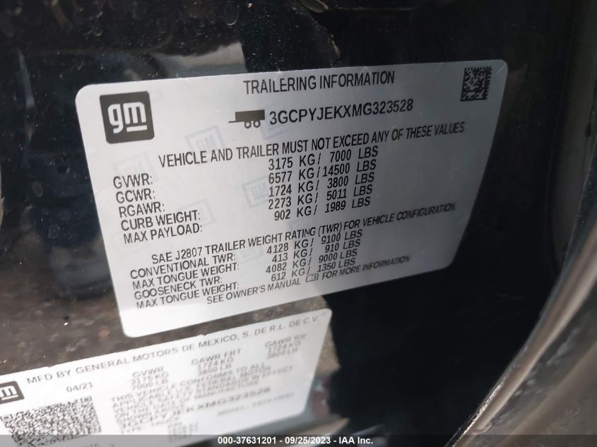 2021 CHEVROLET SILVERADO 1500 LT - 3GCPYJEKXMG323528